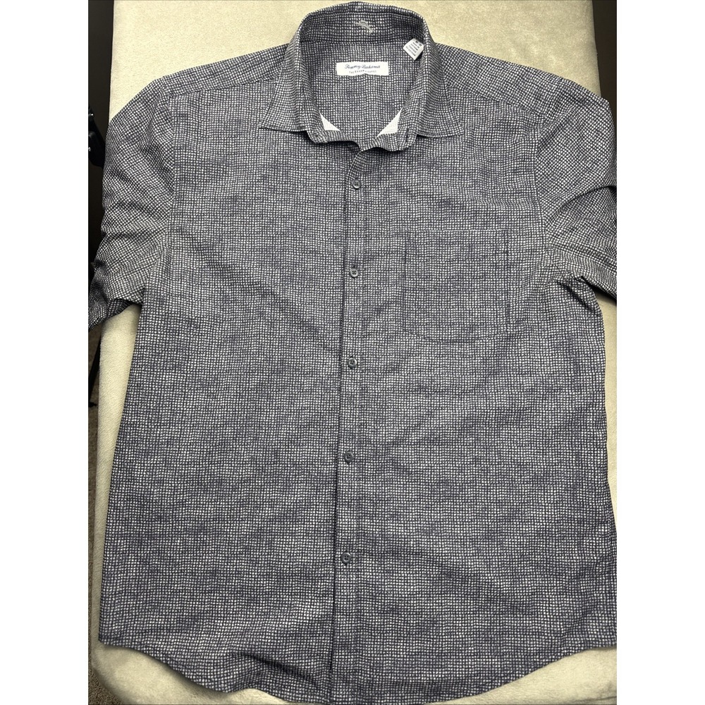 Tommy Bahama Men Med IslandZone Lightweight Short Sleeve Button Down Shirt Gray